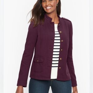 Talbots Knit Band Jacket Military Style Blazer Burgundy Purple Sz 4